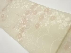 紗 銀糸薄に菊模様織出し袋帯